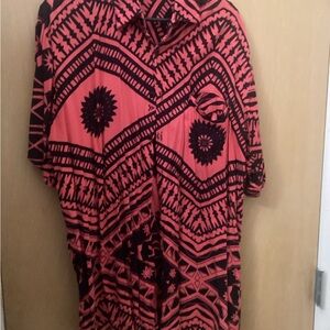 Men's Red and Black Patterned Casual Button Down Shirt